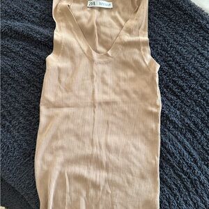 Zara Tan Ribbed Sleeveless Top